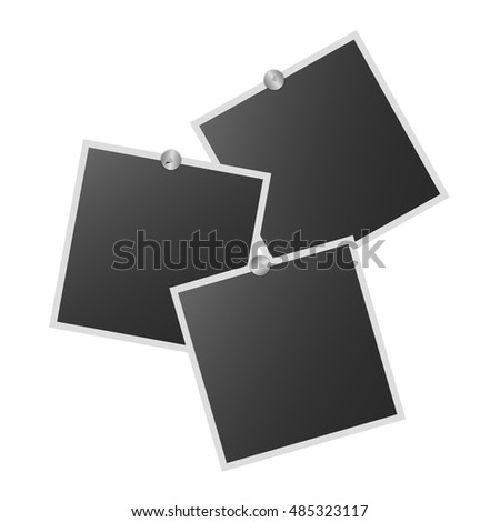 Set of realistic vector photo frames on pins. Template photo design, Vector illustration