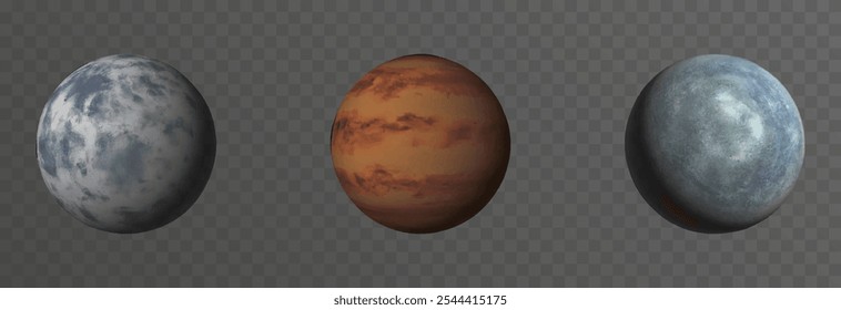Set of realistic vector planets on an isolated transparent background. Planets vector png.