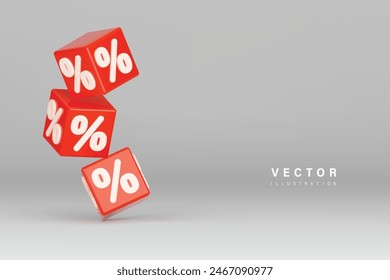  Set of  realistic vector red box with percent sign on gray backgound design for web or social media are available for use on online shopping websites or in social media advertising.