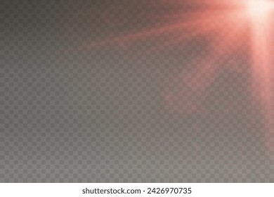 Set of realistic vector red stars png. Set of vector suns png. Red flares with highlights.