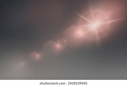 Set of realistic vector red stars png. Set of vector suns png. Red flares with highlights.