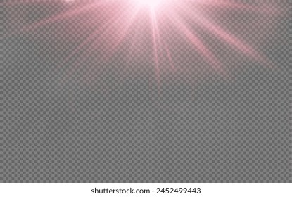 Set of realistic vector red stars png. Set of vector suns png. Red flares with highlights.