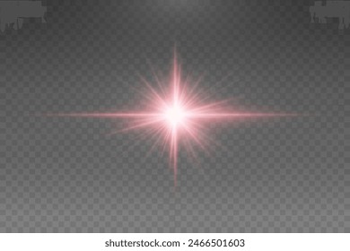 Set of realistic vector red stars png. Set of vector suns png. Red flares with highlights.