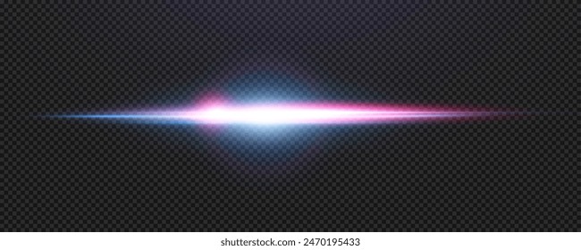 Set of realistic vector  red stars png. Set of vector suns png. Red blue flares with highlights. Horizontal light lines, laser, flash. Red blue special effect, magic of moving fast motion laser beams.