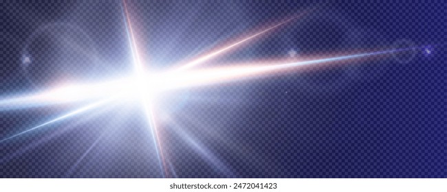 Set of realistic vector  red stars png. Set of vector suns png. Red blue flares with highlights. Horizontal light lines, laser, flash. Red blue special effect, magic of moving fast motion laser beams.