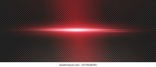 Set of realistic vector  red stars png. Set of vector suns png. Red flares with highlights. Horizontal light lines, laser, flash. Red white special effect, magic of moving fast motion laser beams.