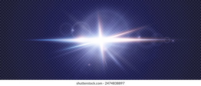 Set of realistic vector  red stars png. Set of vector suns png. Red blue flares with highlights. Horizontal light lines, laser, flash. Red blue special effect, magic of moving fast motion laser beams.