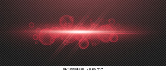 Set of realistic vector red stars png. Set of vector suns png. Red flares with highlights. Horizontal light lines, laser, flash. Bright magikal light effect with rays and many glares of light.