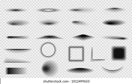 Set of realistic vector shadows on transparent background. Elements different forms.