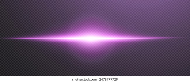 Set of realistic vector violet stars png. Set of vector suns png. Violet flares with highlights. Horizontal light lines, laser, flash. Violet  special effect, magic of moving fast motion laser beams.