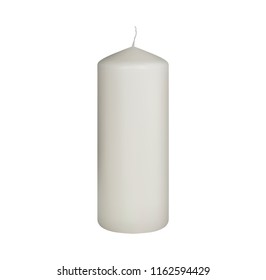 Set of realistic vector white candles on white background. Cylindrical aromatic candle sticks.