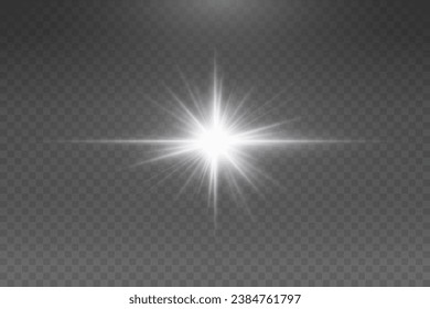 Set of realistic vector white stars png. Set of vector suns png. White flares with highlights.