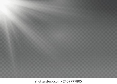 Set of realistic vector white stars png. Set of vector suns png. White flares with highlights.