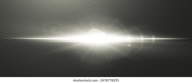 Set of realistic vector  white stars png. Set of vector suns png. White flares with highlights. Horizontal light lines, laser, flash. White special effect, magic of moving fast motion laser beams.