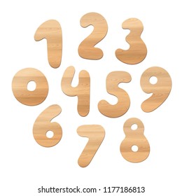 Set Of Realistic Vector Wooden Numbers Isolated On White