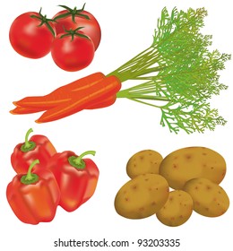 Set  of realistic vegetables isolated on a white background.