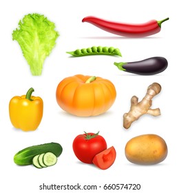 Set of realistic vegetables. Vector icons. EPS10 vector