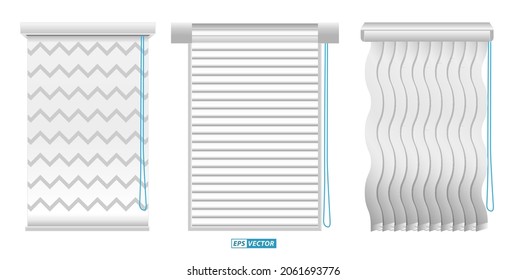 set of realistic vertical blinds template isolated or vertical blinds windows element interior or window curtain room. eps vector