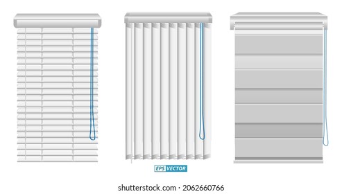 set of realistic vertical blinds template isolated or vertical blinds windows element interior or window curtain room. eps vector