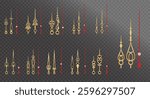 Set of Realistic Vintage Clock golden colored or Ornate Clock Hands Collection isolated.