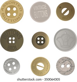 Set of realistic vintage metal buttons, EPS 8 vector illustration, isolated on white