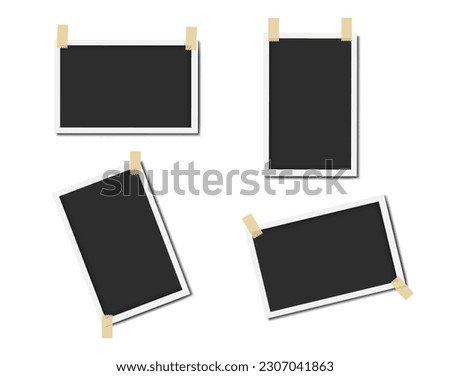 Set of realistic vintage photo frame template with adhesive tapes. Photo Frame template for photos images. Photo mockup vector illustration