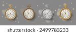 A set of Realistic Vintage Pocket Watches of different metal colors. Vector illustration in 3D style