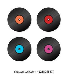 Set Realistic Vinyl Record with Cover Mockup. Disco party. Retro design. Vector stock illustration.