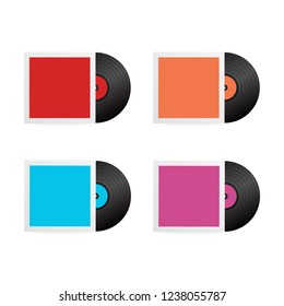 Set Realistic Vinyl Record with Cover Mockup. Disco party. Retro design. Vector stock illustration.