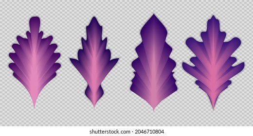 Set of Realistic Violet Leaves Collection on a transparent background. Vector Illustration