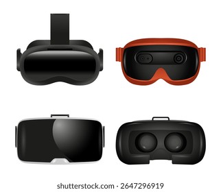 Conjunto de óculos de realidade virtual realista isolados em um fundo branco. Coleção de óculos de realidade virtual 3D
