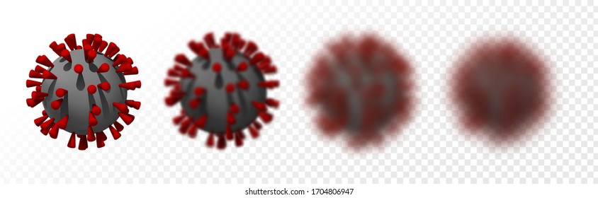 Set of realistic virus microbe symbols with varying degrees of blur isolated on a transparent background. Vector illustration of the coronavirus ( COVID-19, Corona Virus, Virus Covid 19-NCP). 