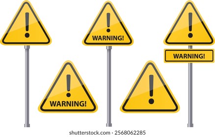 Set of Realistic Warning Signs: High-Quality Vector Design for Safety and Hazard Alerts. Can Use for Industrial Sites, Construction Zones, Road Safety, Workplace Hazards, and Educational Materials