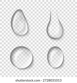 Set of realistic water drops on transparent background