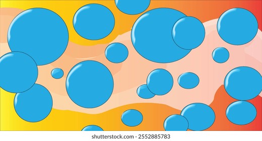 Conjunto de burbujas realistas de agua, aceite o esencia de colágeno, modelos aislados sobre fondo amarillo y naranja. Icono de gota de agua de círculo de Vector