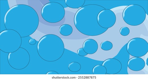 Conjunto de burbujas realistas de agua, aceite o esencia de colágeno, modelos aislados sobre fondo azul. Icono de gota de agua de círculo de Vector