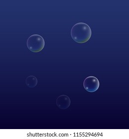  Set of Realistic Water or Soap Bubbles for Your Design. Soap Bubbles with Rainbow Reflection.Shampoo or Foam Cosmetic Flyer and Invite. Bubble with Hologram Reflection. Isolated Vector Illustration.