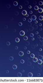  Set of Realistic Water or Soap Bubbles for Your Design. Soap Bubbles with Rainbow Reflection.Shampoo or Foam Cosmetic Flyer and Invite.  Isolated Vector Illustration.