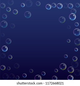  Set of Realistic Water or Soap Bubbles for Your Design. Soap Bubbles with Rainbow Reflection.Shampoo or Foam Cosmetic Flyer and Invite. Bubble with Hologram Reflection. Isolated Vector Illustration.