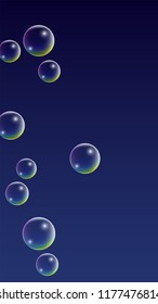  Set of Realistic Water or Soap Bubbles for Your Design. Soap Bubbles with Rainbow Reflection.Shampoo or Foam Cosmetic Flyer and Invite.  Isolated Vector Illustration.