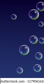  Set of Realistic Water or Soap Bubbles for Your Design. Soap Bubbles with Rainbow Reflection.Shampoo or Foam Cosmetic Flyer and Invite. Bubble with Hologram Reflection. Isolated Vector Illustration.