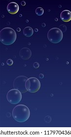 Set of Realistic Water or Soap Bubbles for Your Design. Soap Bubbles with Rainbow Reflection.Shampoo or Foam Cosmetic Flyer and Invite. Bubble with Hologram Reflection. Isolated Vector Illustration.