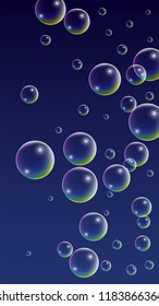  Set of Realistic Water or Soap Bubbles for Your Design. Soap Bubbles with Rainbow Reflection.Shampoo or Foam Cosmetic Flyer and Invite. Bubble with Hologram Reflection. Isolated Vector Illustration.