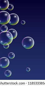  Set of Realistic Water or Soap Bubbles for Your Design. Soap Bubbles with Rainbow Reflection.Shampoo or Foam Cosmetic Flyer and Invite. Bubble with Hologram Reflection. Isolated Vector Illustration.