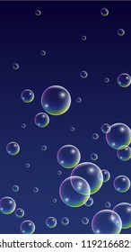  Set of Realistic Water or Soap Bubbles for Your Design. Soap Bubbles with Rainbow Reflection.Shampoo or Foam Cosmetic Flyer and Invite. Bubble with Hologram Reflection. Isolated Vector Illustration.