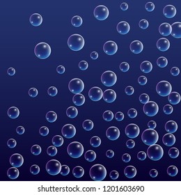  Set of Realistic Water or Soap Bubbles for Your Design. Soap Bubbles with Rainbow Reflection.Shampoo or Foam Cosmetic Flyer and Invite. Bubble with Hologram Reflection. Isolated Vector Illustration.