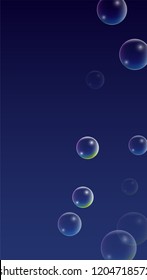 Set of Realistic Water or Soap Bubbles for Your Design. Soap Bubbles with Rainbow Reflection.Shampoo or Foam Cosmetic Flyer and Invite. Bubble with Hologram Reflection. Isolated Vector Illustration.