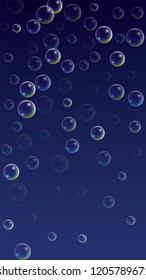  Set of Realistic Water or Soap Bubbles for Your Design. Soap Bubbles with Rainbow Reflection.Shampoo or Foam Cosmetic Flyer and Invite.  Isolated Vector Illustration.