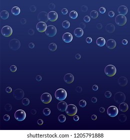  Set of Realistic Water or Soap Bubbles for Your Design. Soap Bubbles with Rainbow Reflection.Shampoo or Foam Cosmetic Flyer and Invite. Bubble with Hologram Reflection. Isolated Vector Illustration.