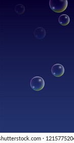  Set of Realistic Water or Soap Bubbles for Your Design. Soap Bubbles with Rainbow Reflection.Shampoo or Foam Cosmetic Flyer and Invite. Bubble with Hologram Reflection. Isolated Vector Illustration.